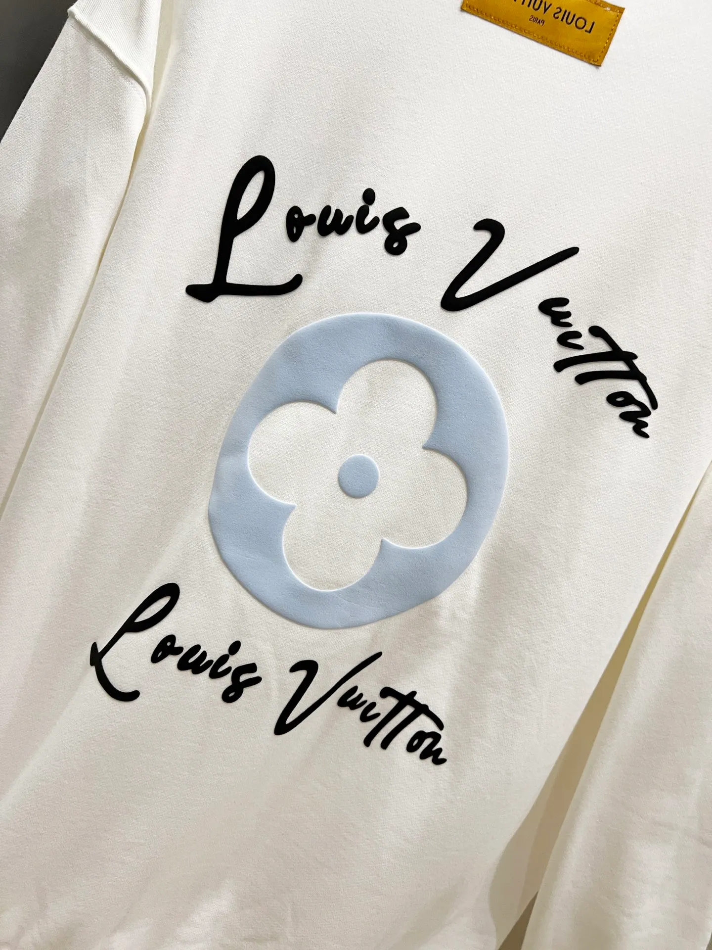 🅿️260 1v Louis* 2025 Autumn and Winter New Style Customized Double Yarn Fabric Round Neck Long Sleeve Sweater Classic Large Flower Foaming Technology Design High-End Version! The same loose version for men and women S M L XL XXL five sizes color black white